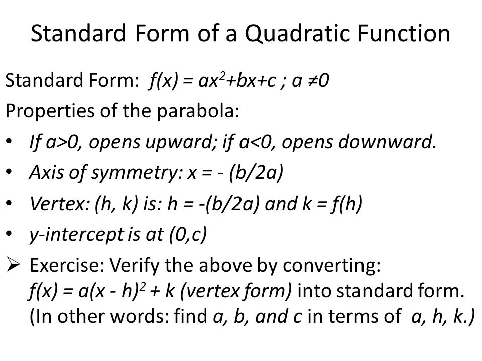 Quadratic Function Standard Form